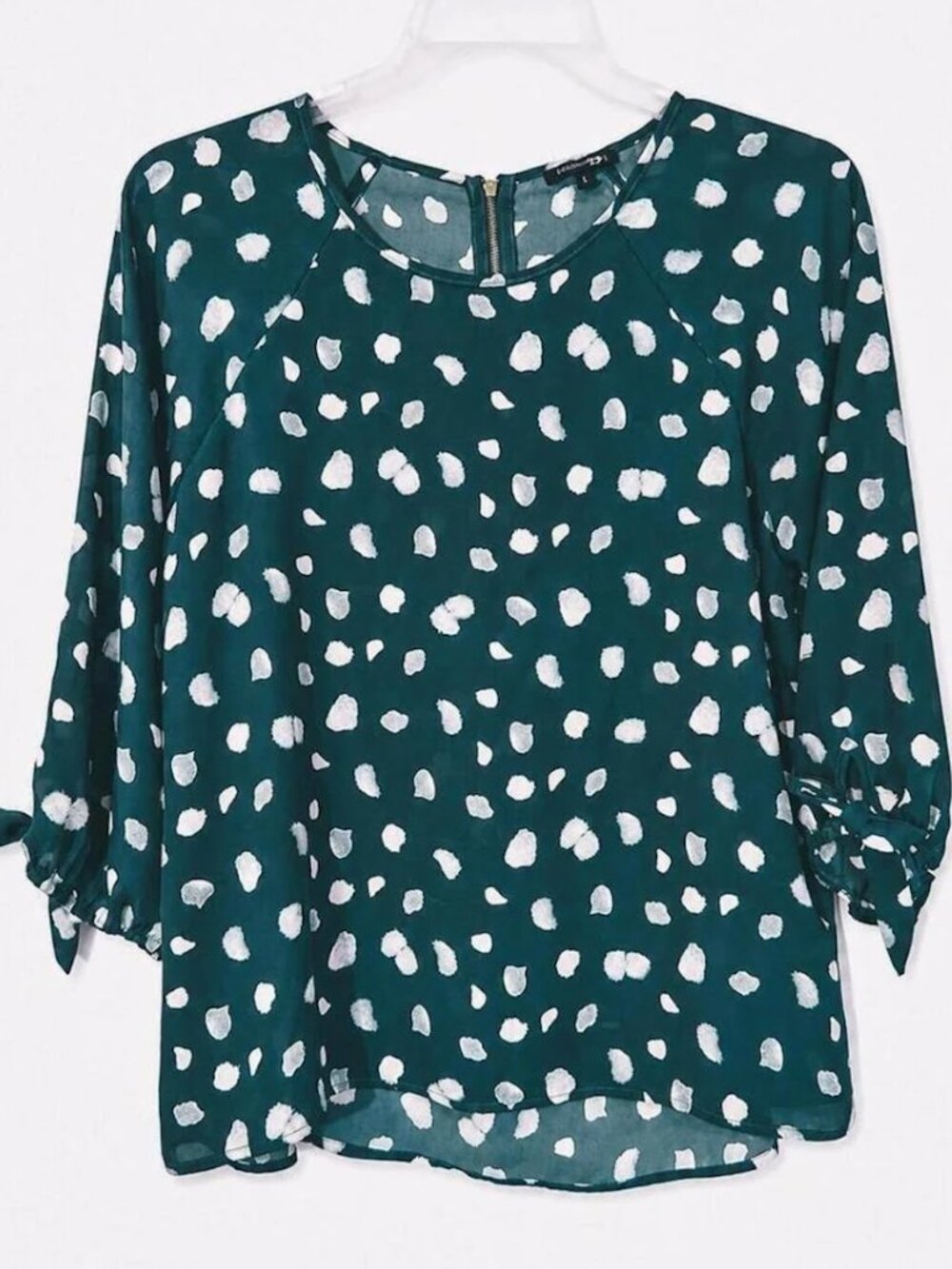 Papermoon - Larie Top - Deep Teal 3/4 Tie Sleeve Polka Dot Blouse